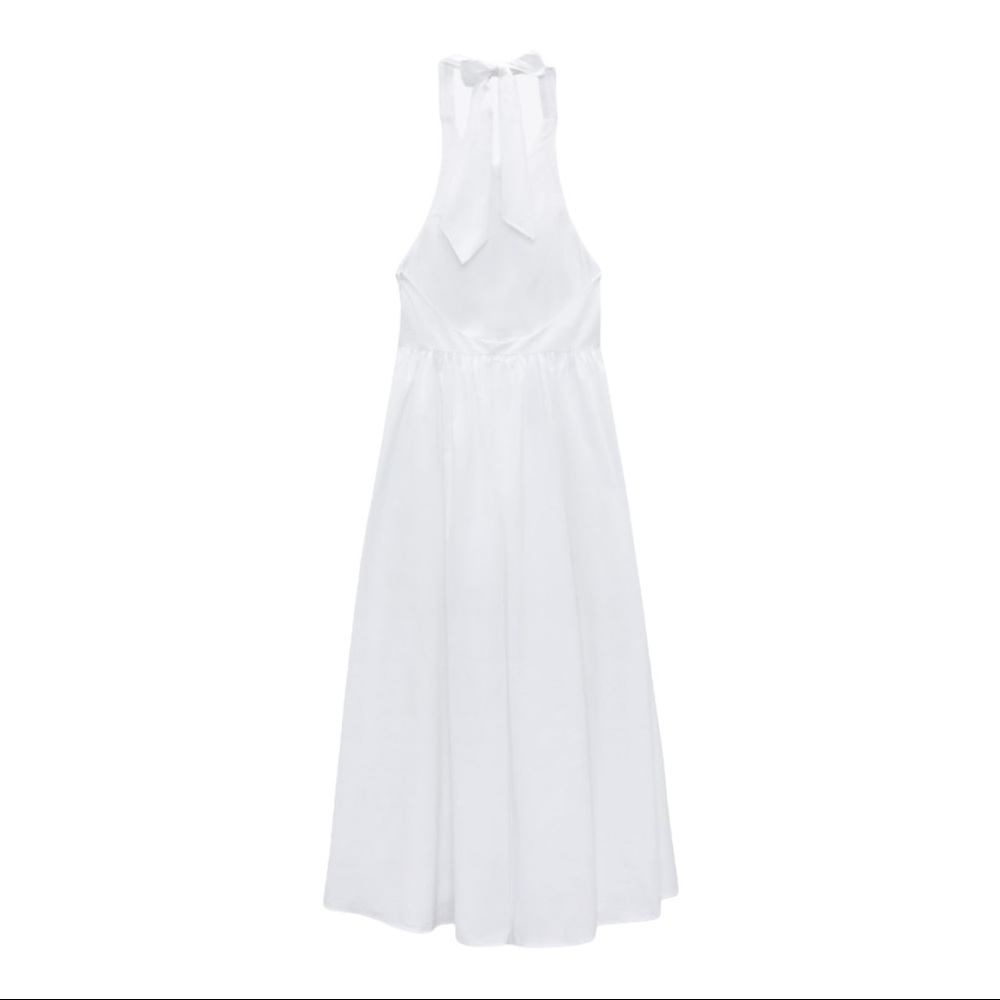 Zara Poplin Tie Halter Neck Midi Dress White Wedding Capsule Closet XL NWT - Picture 9 of 16